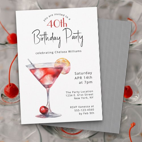 Cocktails and Fun 40th Birthday Party Invitation