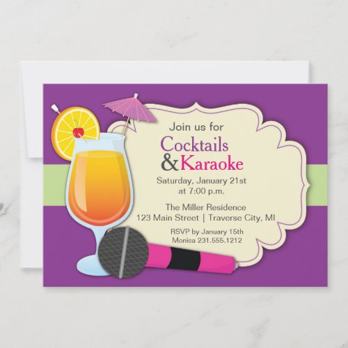 Cocktails and Karaoke Birthday Party Invitation