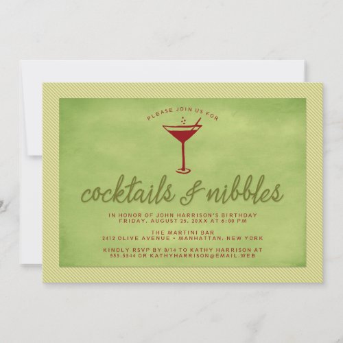 Cocktails and Nibbles Red Green Holiday Party Invitation