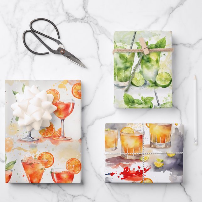 Cocktails at 7:00 wrapping paper sheets (Front)