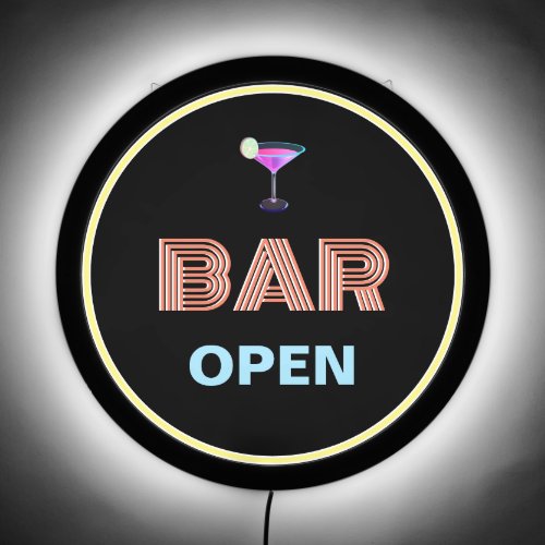 Cocktails Bar Open  Frame on Black LED Sign