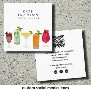 Cocktails Bartender Event Planner QR Code Square Business Card
