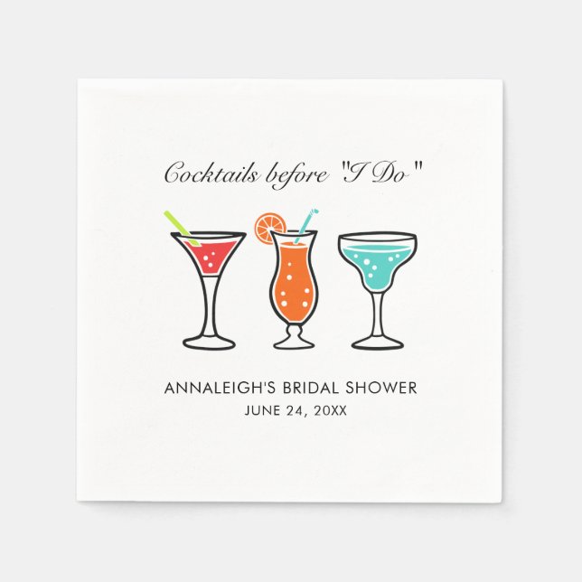 Cocktails Before I Do Bridal Shower Paper Napkins (Front)
