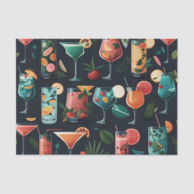Cocktails beverage pattern. Alcoholic drinks Tissue Paper (Front)