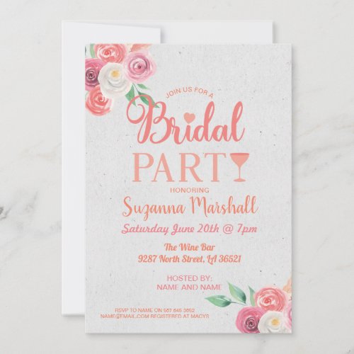 Cocktails Bridal Party Invite Pink Bachelorette
