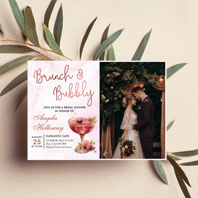 Cocktails Brunch & Bubbly Bridal Shower Photo Invitation (Creator Uploaded)