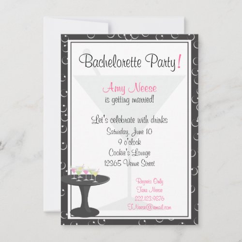 Cocktails &amp; Bubbles Bachelorette Party Personalized Invites