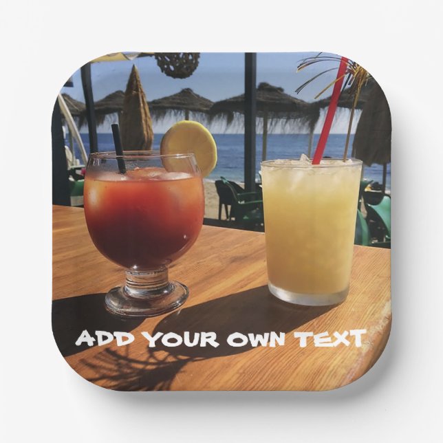 Cocktails by the Sea Custom Text Paper Plates (Front)