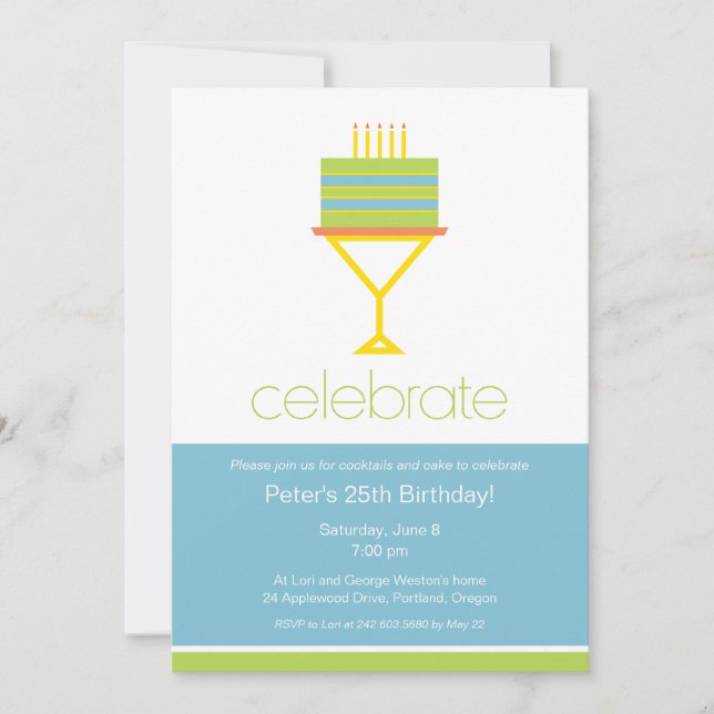 Cocktails & Cake Birthday Party Invitation (Front)