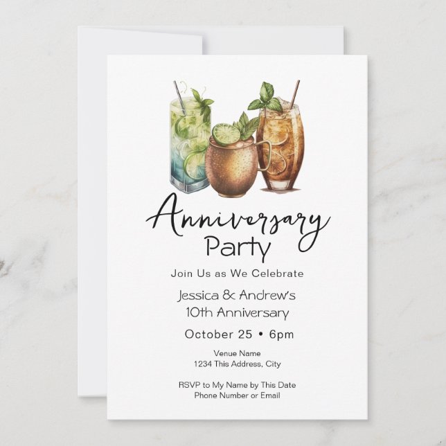 Cocktails Casual Anniversary Party Invitation (Front)