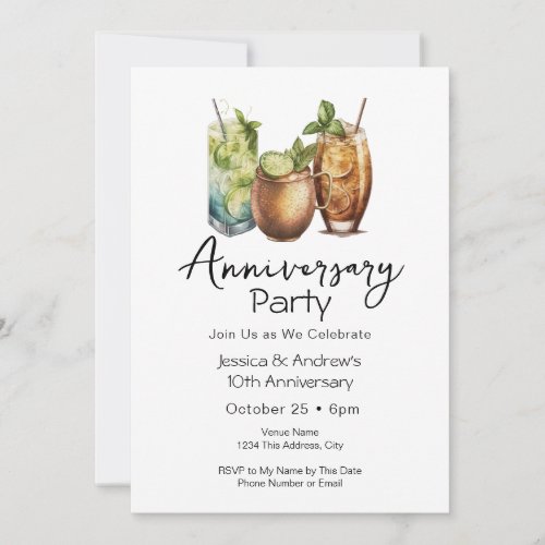 Cocktails Casual Anniversary Party Invitation