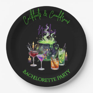 Cocktails & Cauldrons Halloween Bachelorette Party Paper Plates