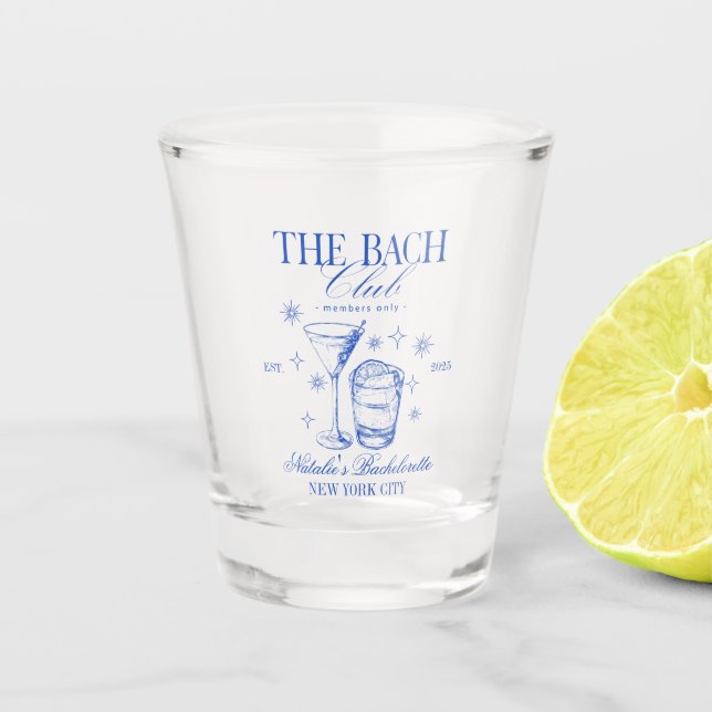 Cocktails Club Bachelorette Party Blue Shot Glass (Front)