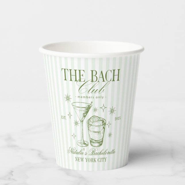 Cocktails Club Bachelorette Party Green Paper Cups (Front)