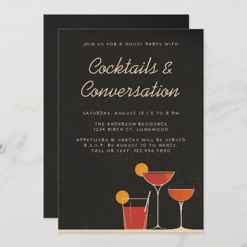 Cocktails  Conversation Retro Drinks House Party Invitation