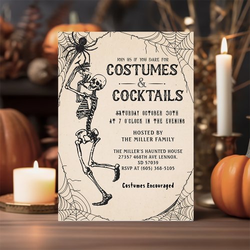 Cocktails  Costumes Skeleton Halloween Party Invitation