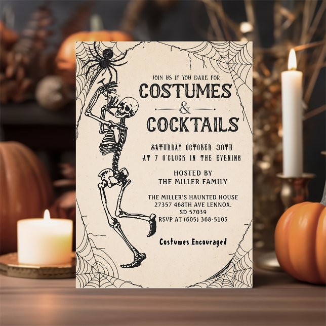 Cocktails & Costumes Skeleton Halloween Party Invitation (Creator Uploaded)