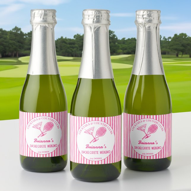 Cocktails country clubs tennis Bachelorette favors Sparkling Wine Label (Cocktails country and clubs tennis Bachelorette party favors personalized Sparkling Wine Label)