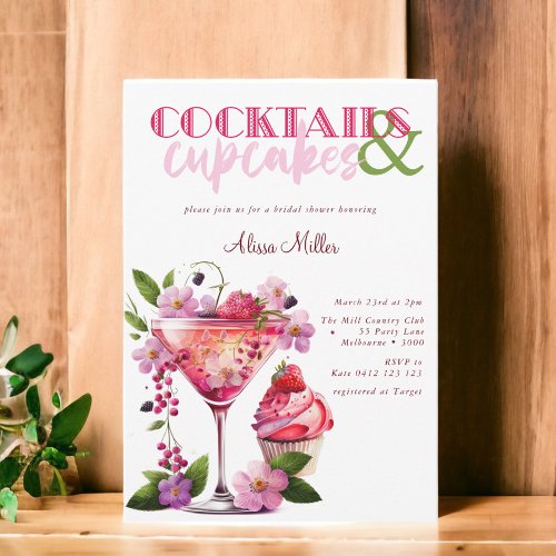 Cocktails  Cupcakes Modern Bridal Shower  Invitation