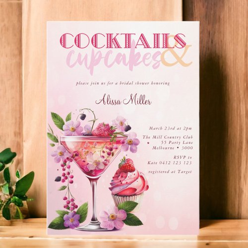 Cocktails  Cupcakes Modern Bridal Shower Invitation