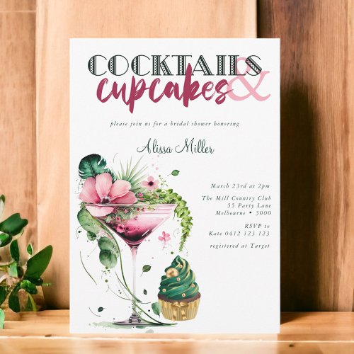Cocktails  Cupcakes Modern Bridal Shower Invitation