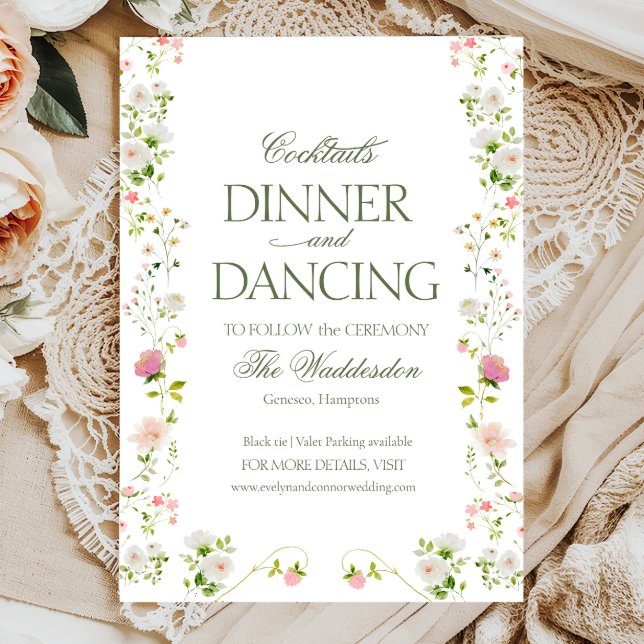 Cocktails dinner Dancing Rococo floral Wedding Enclosure Card (Creator Uploaded)