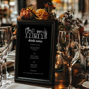 Cocktails Doodle Sketch Modern B&W CUSTOM Drink Menu