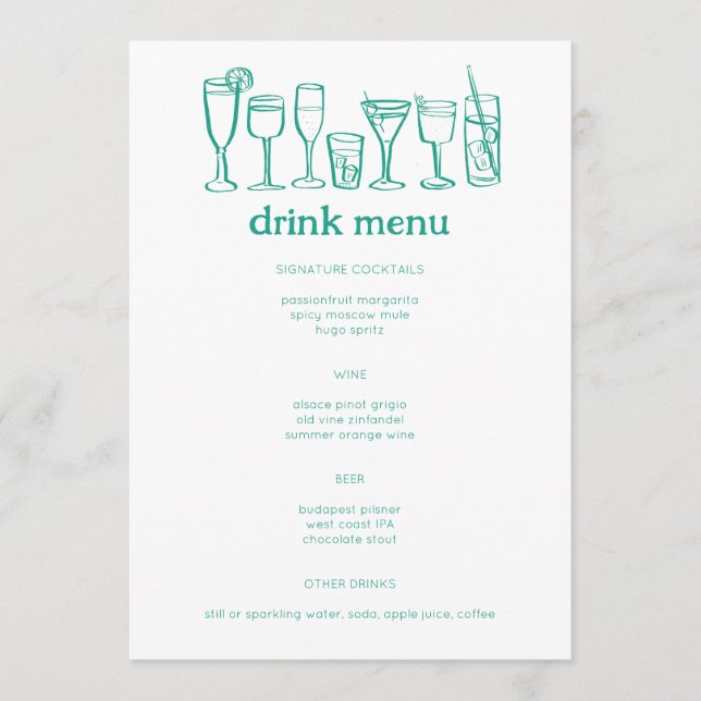 Cocktails Doodle Sketch Modern CUSTOM Drink Menu (Front)