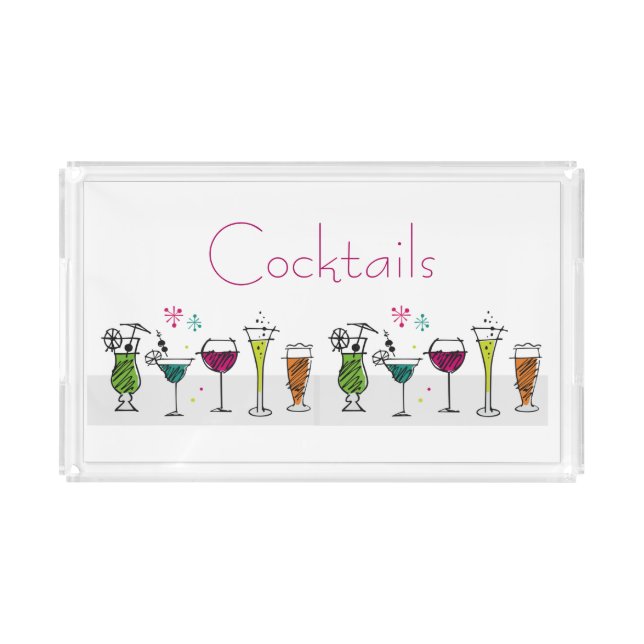 Cocktails Drinks Happy Hour Beverage Alcohol Party Acrylic Tray (Front)