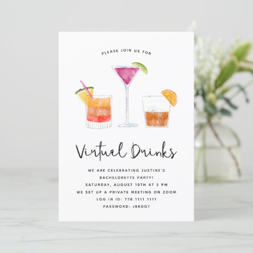 Cocktails Drinks Virtual Party Invitation | Zazzle