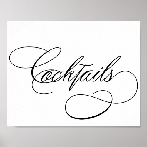 Cocktails  Elegant Black Script on White Bar Sign