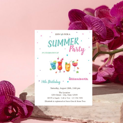 Cocktails Fruits Summer Birthday  Invitation