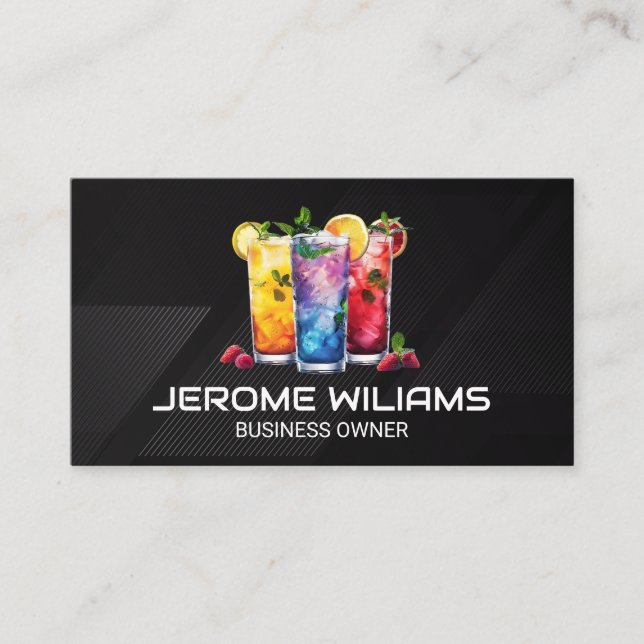 Cocktails | Geometric Modern Stripe Line Business Card (Front)