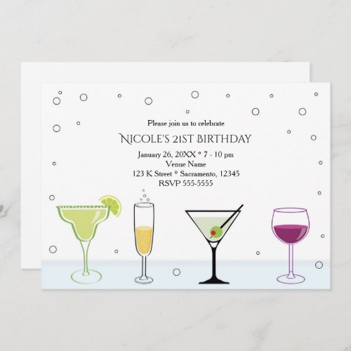 Cocktails Girls 21st Birthday Party Invitations