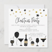 Cocktails Gold Black Christmas Party Invite