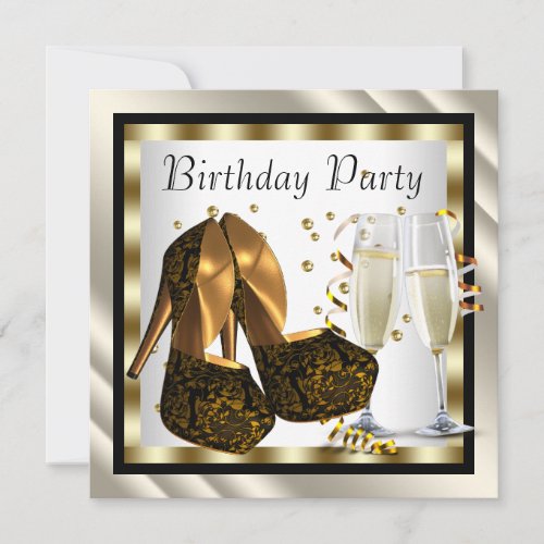 Cocktails Heel Shoes Womans Elegant Birthday Party Invitation