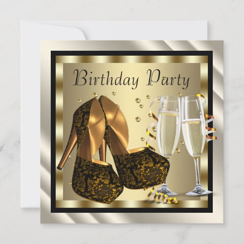 Cocktails Heel Shoes Womans Elegant Birthday Party Invitation