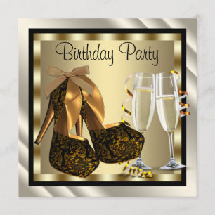 Cocktails Heel Shoes Womans Elegant Birthday Party Invitation