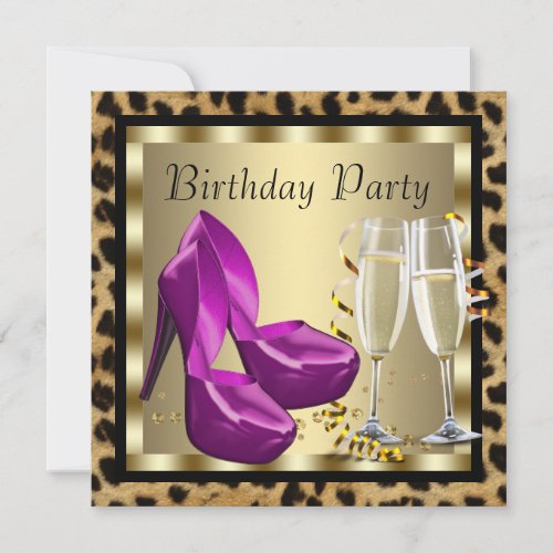 Cocktails High Heel Shoes Leopard Birthday Party Invitation