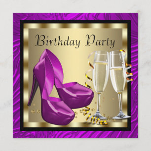 Cocktails High Heel Shoes Purple Zebra Birthday Invitation