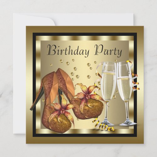 Cocktails High Heel Shoes Womans Birthday Party Invitation