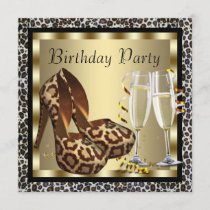 Cocktails High Heel Shoes Womans Leopard Birthday Invitation