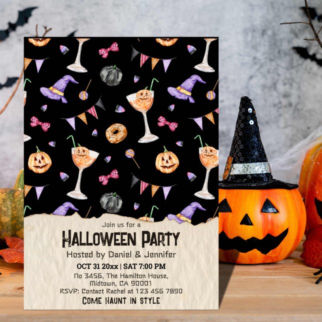 Cocktails jack-o-lanterns Witch Hats  Halloween  Invitation (Creator Uploaded)