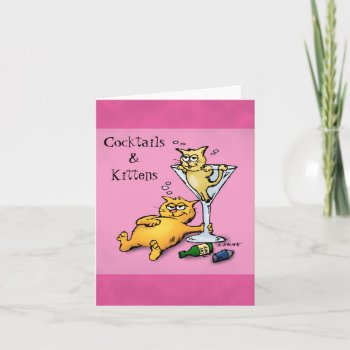 Cocktails & Kittens Blank Inside Pink Note Card by BastardCard at Zazzle