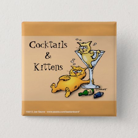 Cocktails & Kittens Gold Cartoon Button