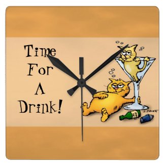 Cocktails & Kittens TIme for a Drink Gold Clock