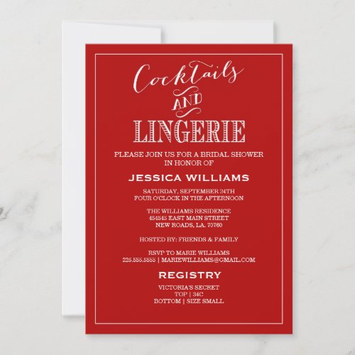 Cocktails &amp; Lingerie Shower Invitations | Red