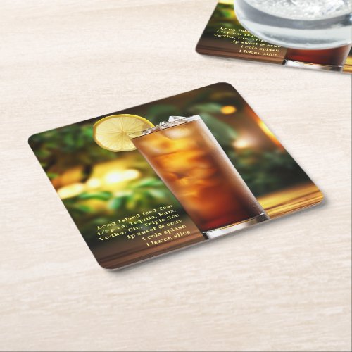 Cocktails Long Island Iced Tea wRecipe 01 Square Paper Coaster