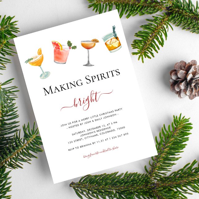 Cocktails Making Spirits Bright Christmas Party Invitation (Creator Uploaded)