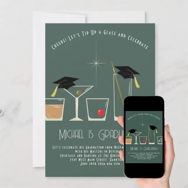 Cocktails Martini Bar Graduation Party Invitation Zazzle
